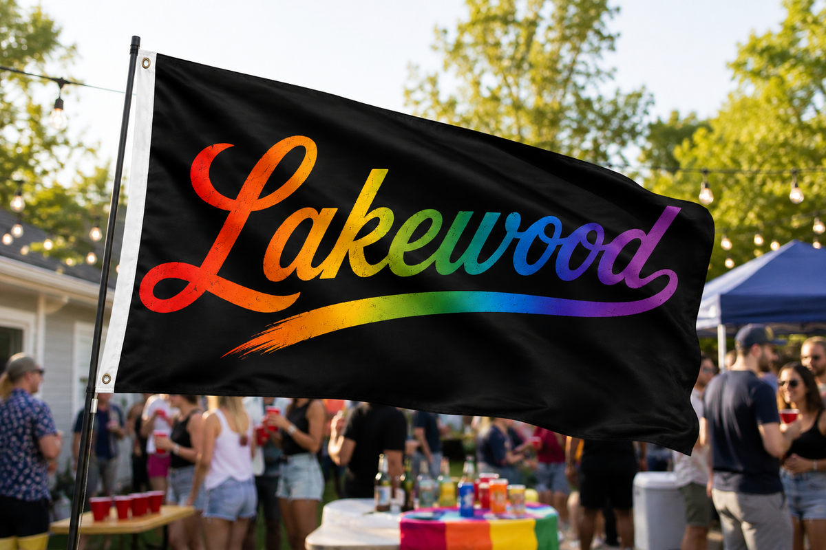 Lakewood Ohio Script Flag – Rainbow Lakewood Flag – 12x18 or 3x5 FT