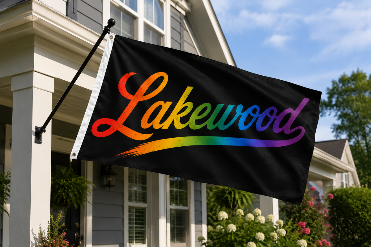 Lakewood Ohio Script Flag – Rainbow Lakewood Flag – 12x18 or 3x5 FT