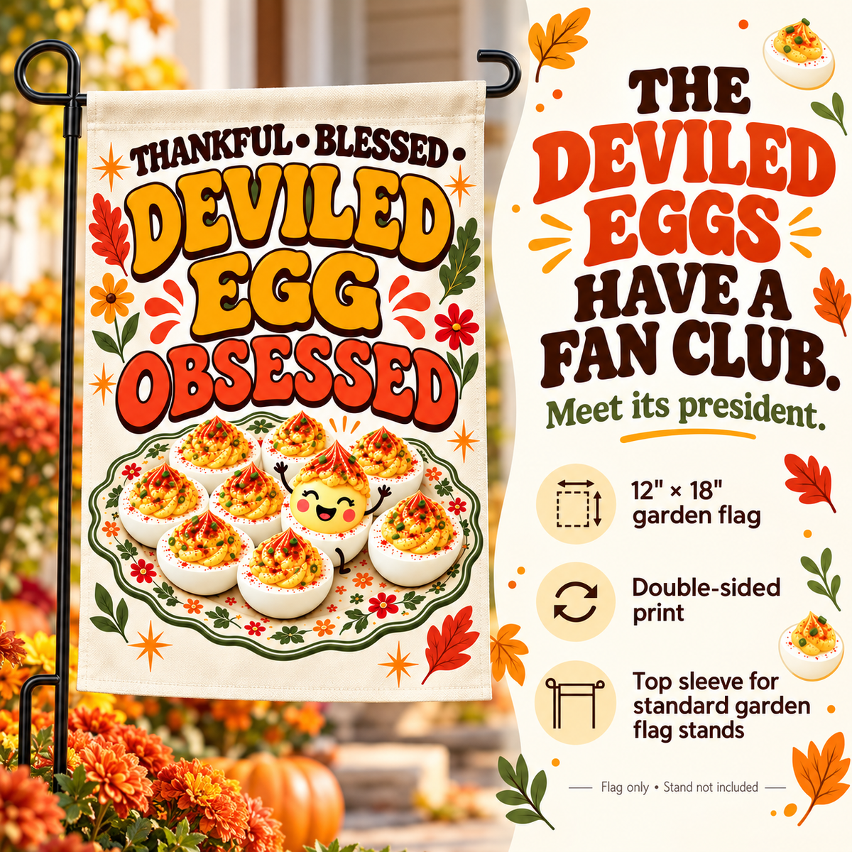 Thankful Blessed Deviled Egg Obsessed Garden Flag – 12x18 Double-Sided