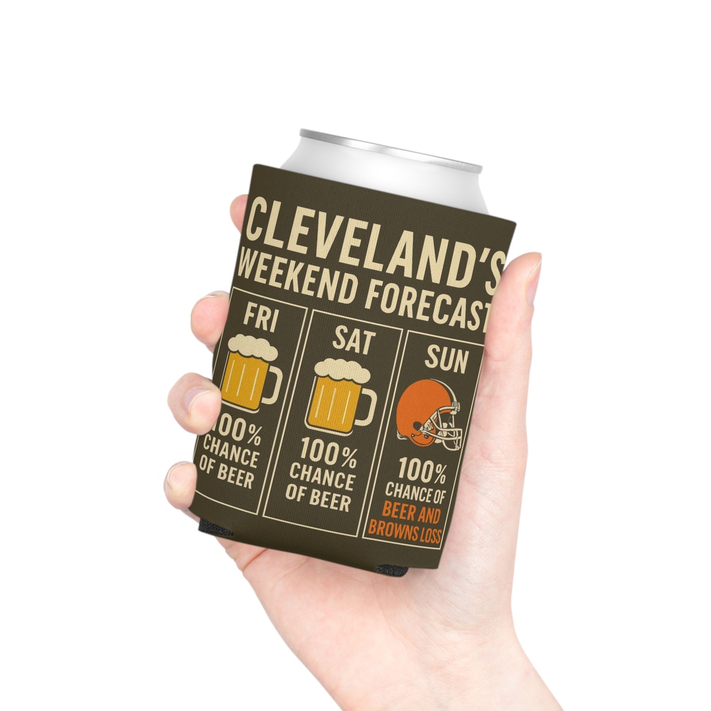 Cleveland's Weekend Forecast Beer Can Cooler Holder Sleeve