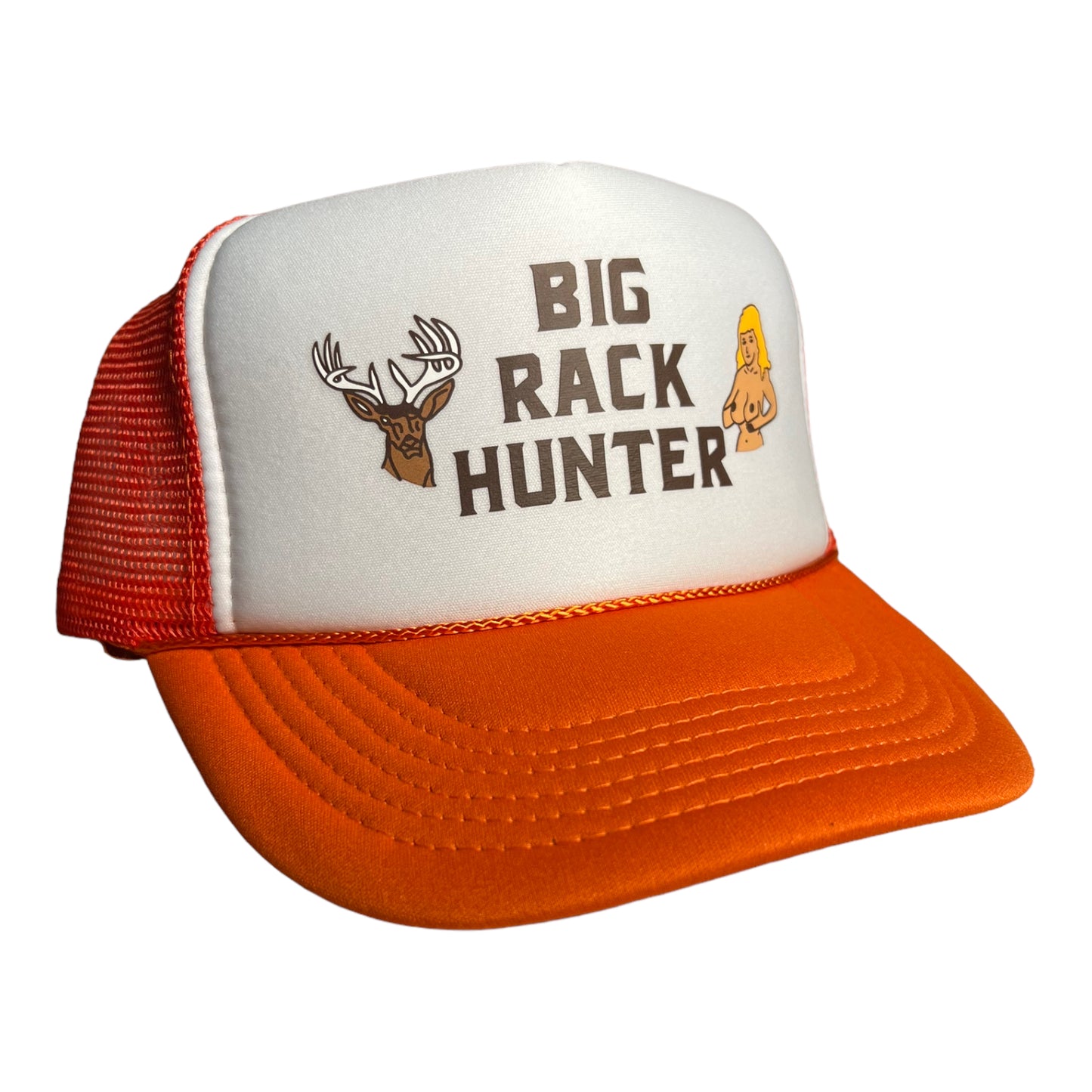 Big Rack Hunter Trucker Hat Funny Trucker Hat Orange/White