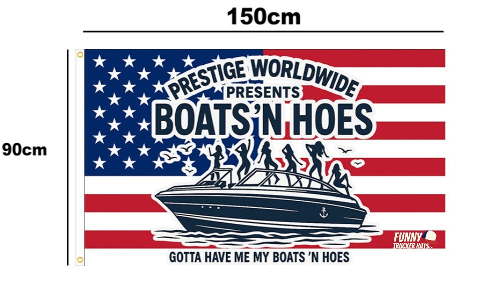Boats N' Hoes Funny American Flag 3x5 Wall Decor Banner