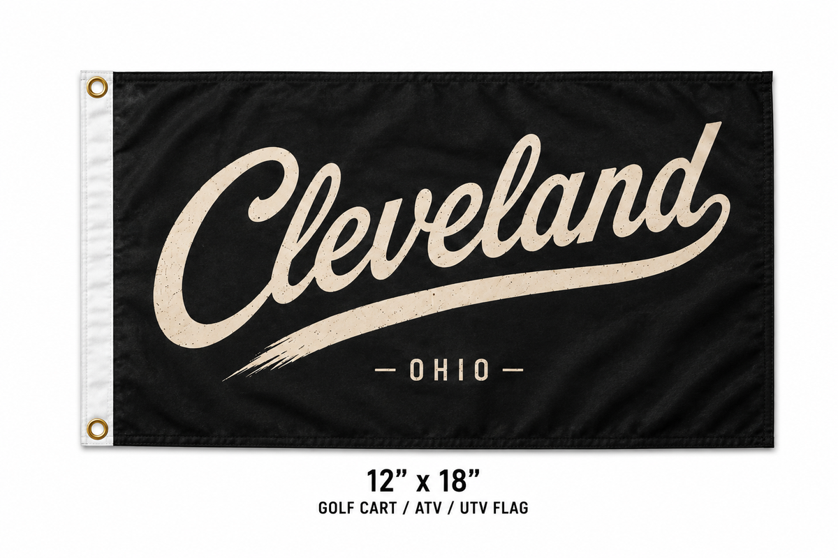 Cleveland Ohio Script Flag – Black & Cream Cleveland Flag – 12x18 or 3x5 FT