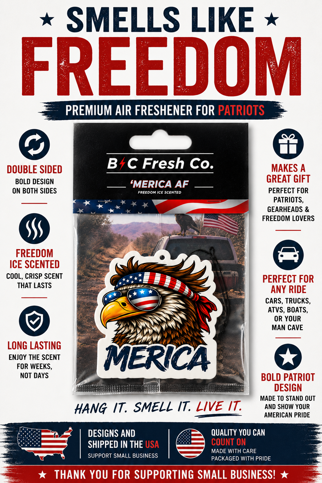 ’Merica AF Bald Eagle Car Air Freshener – Freedom Ice Scent | BC Fresh Co.