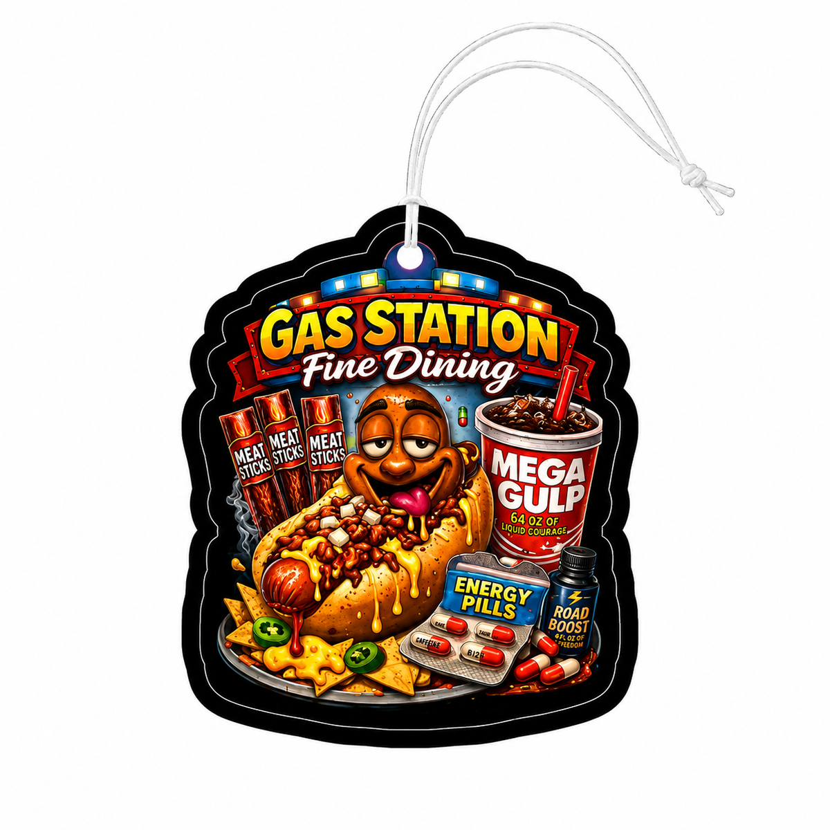 Gas Station Fine Dining Funny Car Air Freshener – Road Trip Snack Gag Gift | BC Fresh Co.