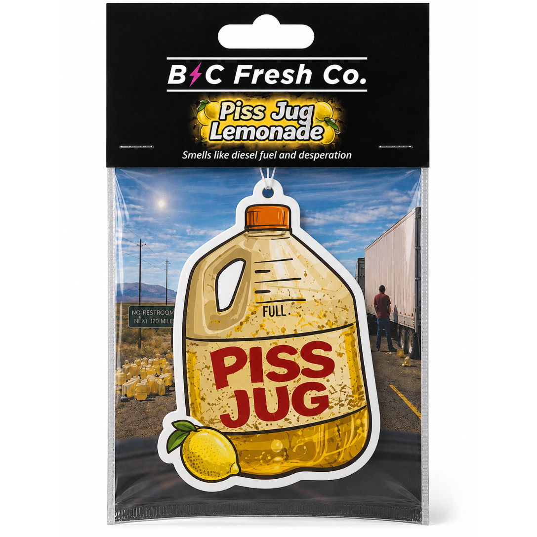 Piss Jug Lemonade Funny Car Air Freshener – Trucker Gag Gift & Hanging Truck Accessory | BC Fresh Co.