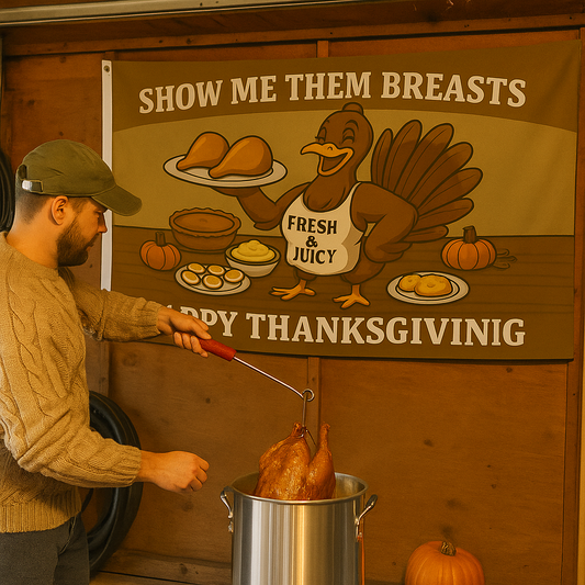 Show Me Them Breasts Funny Thankgsving Flag 3x5 Wall Decor wall Banner