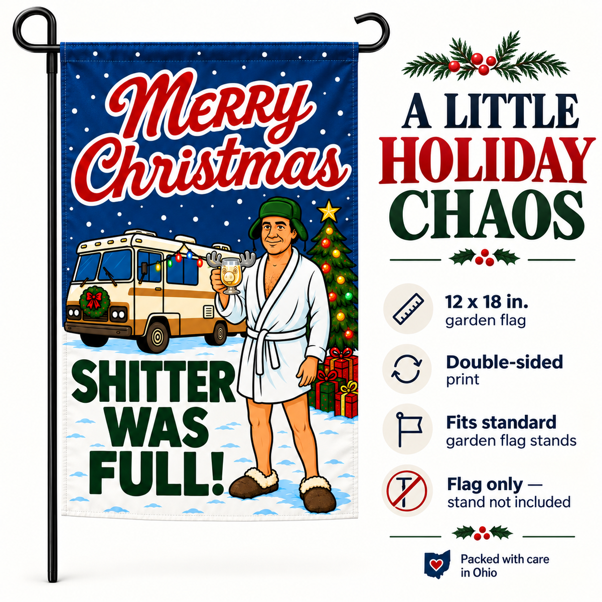 Shitter Was Full Christmas Garden Flag – Funny RV Holiday Yard Flag, 12" x 18"