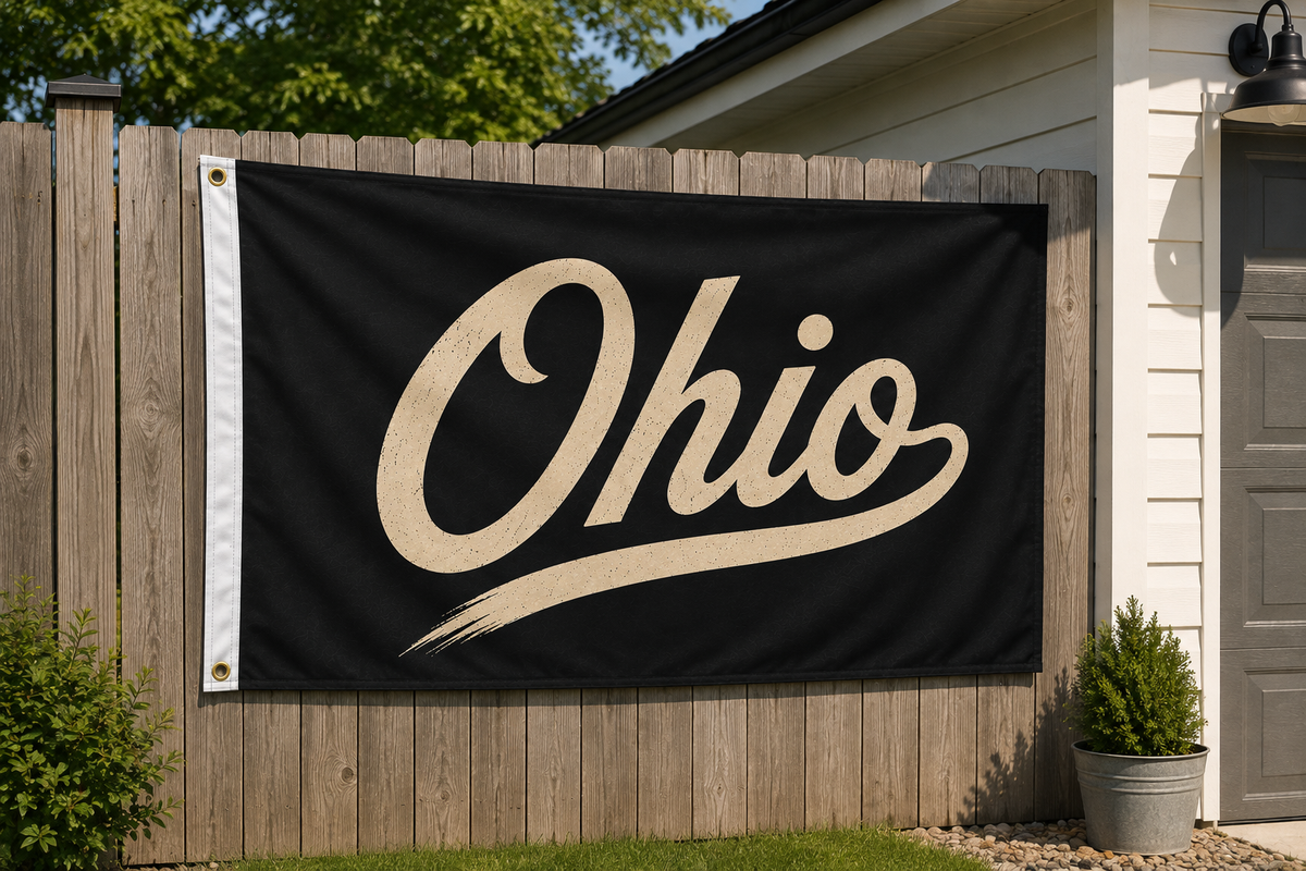 Ohio Script Flag – Black & Cream Ohio State Flag –Outdoor Decorative Flag