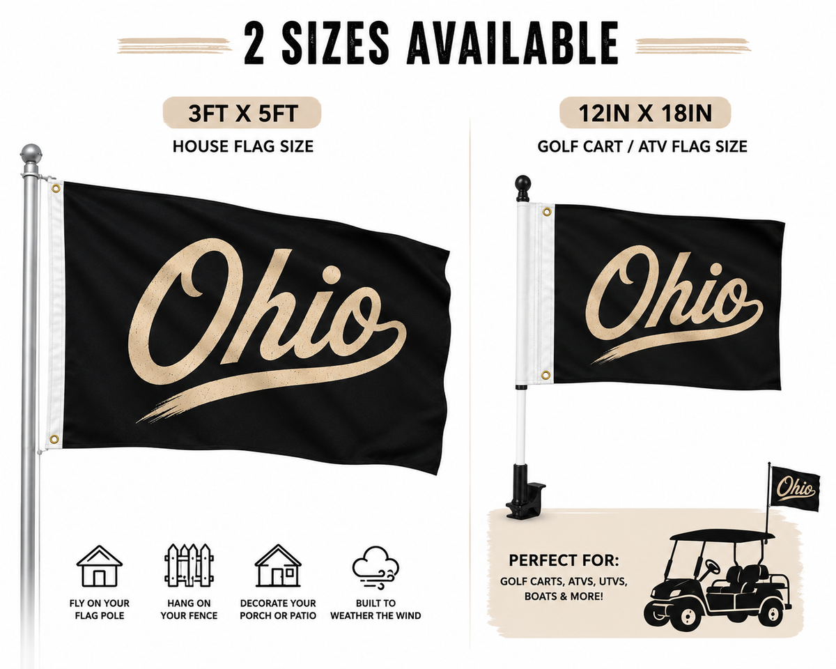 Ohio Script Flag – Black & Cream Ohio State Flag –Outdoor Decorative Flag