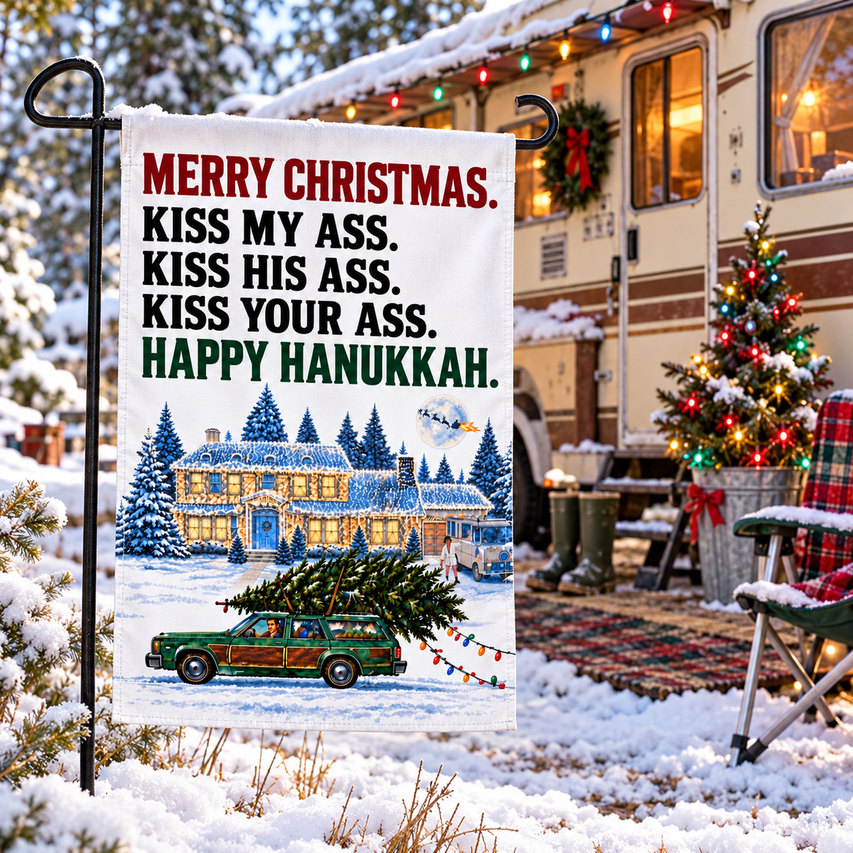 Merry Christmas Kiss My Ass Garden Flag – Double-Sided 12” × 18”