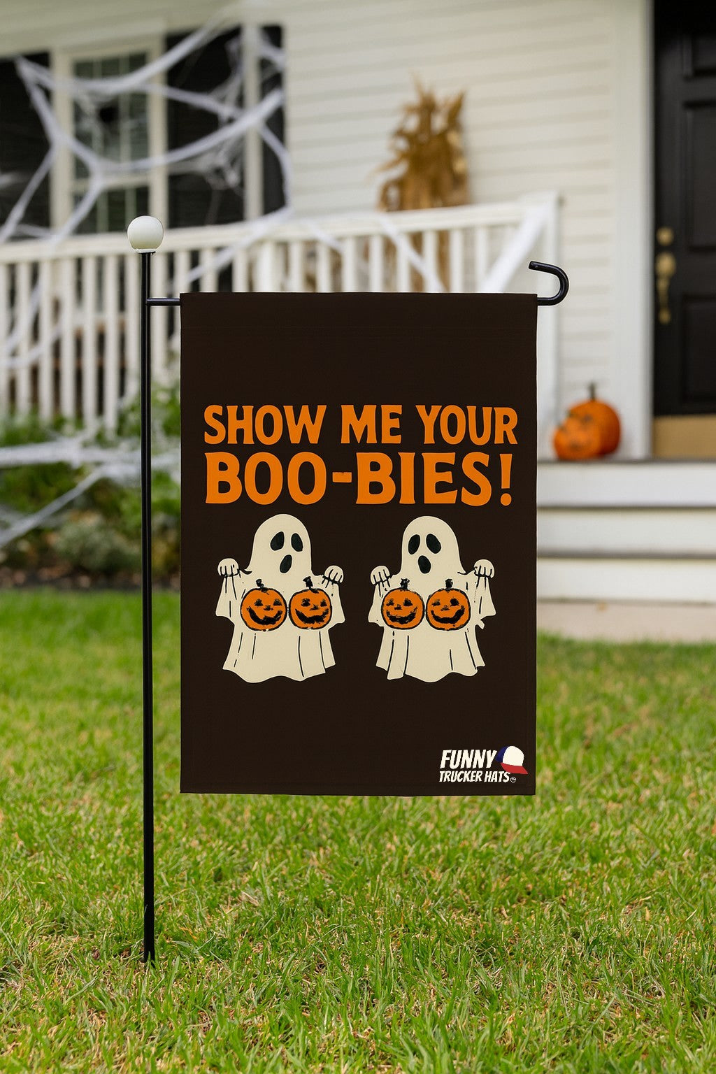 Show Me Your Boo-Bies Funny Halloween Garden Flag