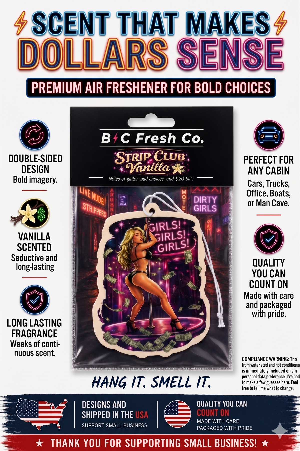 Strip Club Vanilla Funny Car Air Freshener – Vanilla Scent | BC Fresh Co.