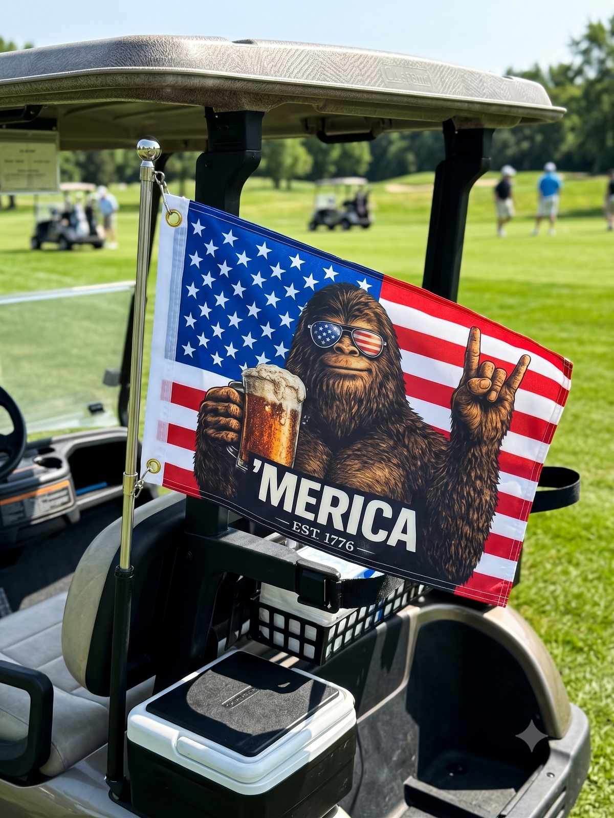 'Merica Bigfoot Golf Cart Flag | Double Sided 12x18 Patriotic Golf Cart Flag