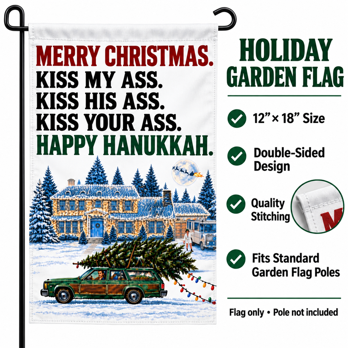 Merry Christmas Kiss My Ass Garden Flag – Double-Sided 12” × 18”