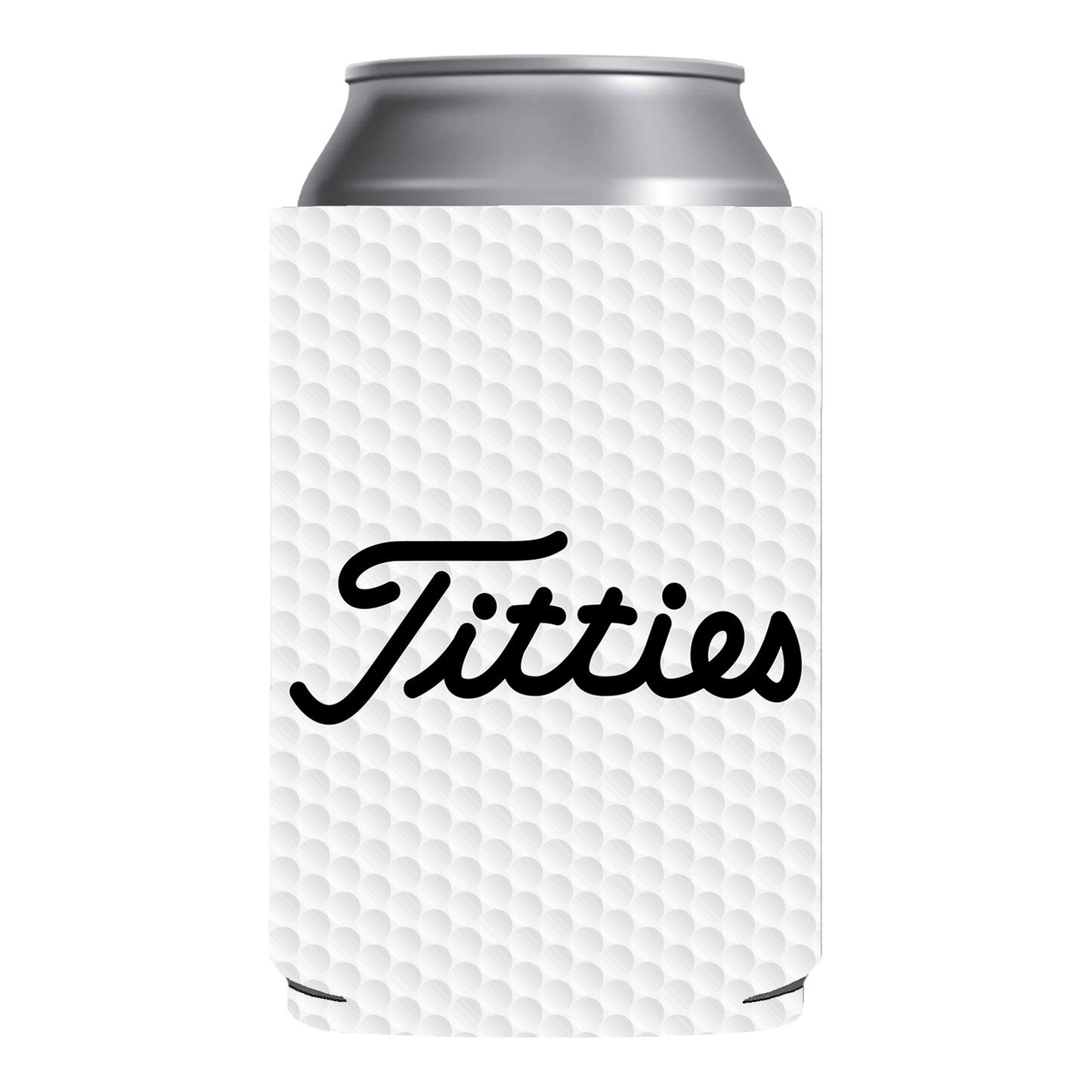 Titties Beer Golf Can Cooler Holder Sleeve (Black Text)