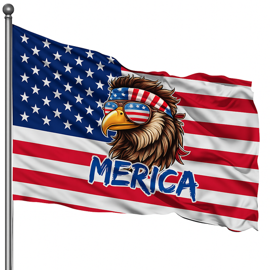 Merica Bald Eagle American Flag 3x5 Wall Decor Banner