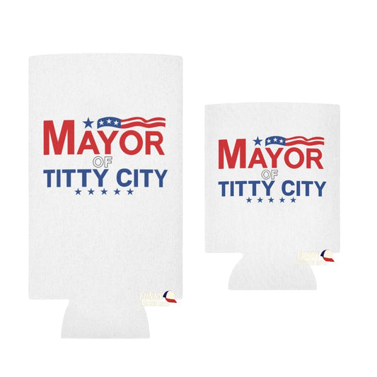 Mayor Of Titty City Funny Beer Can Cooler Holder Sleeve