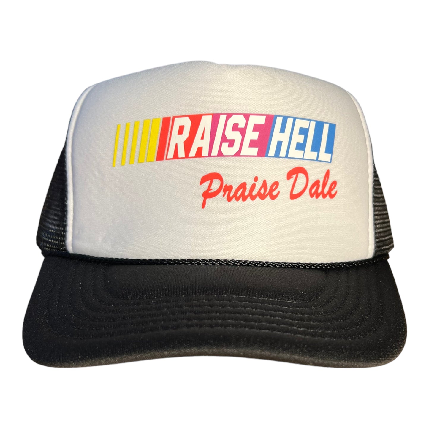 Raise Hell Praise Dale Trucker Hat Funny Trucker Hat Black/White Hat