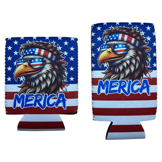 MERICA' Bald Eagle Can Coolie funny beer sleeve American Flag