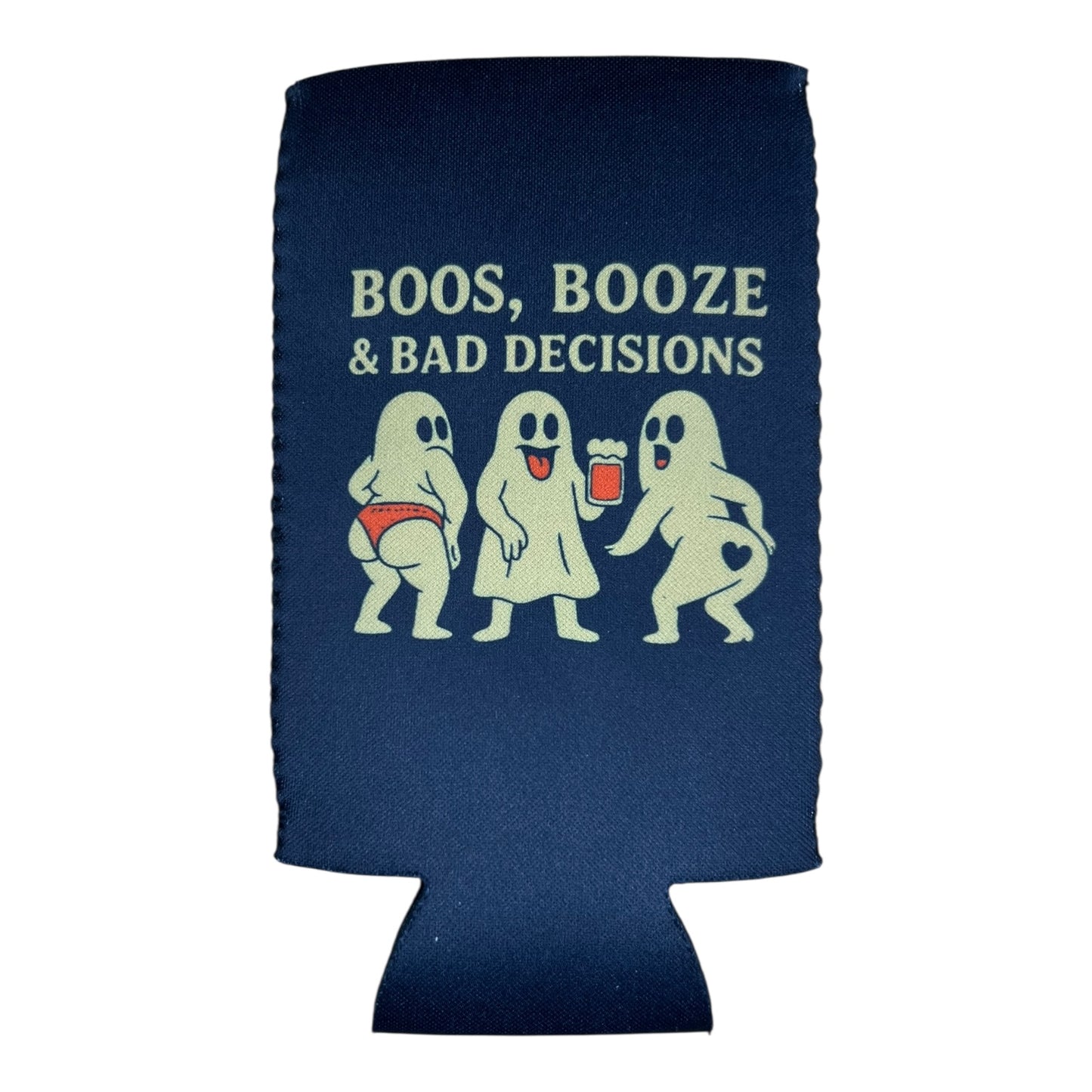 Boos Booze & Bad Decisions Halloween Ghost Beer Sleeve Coolie