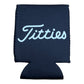 Titties Golf Text Beer Golf Can Cooler Holder Sleeve (Black with White Text)