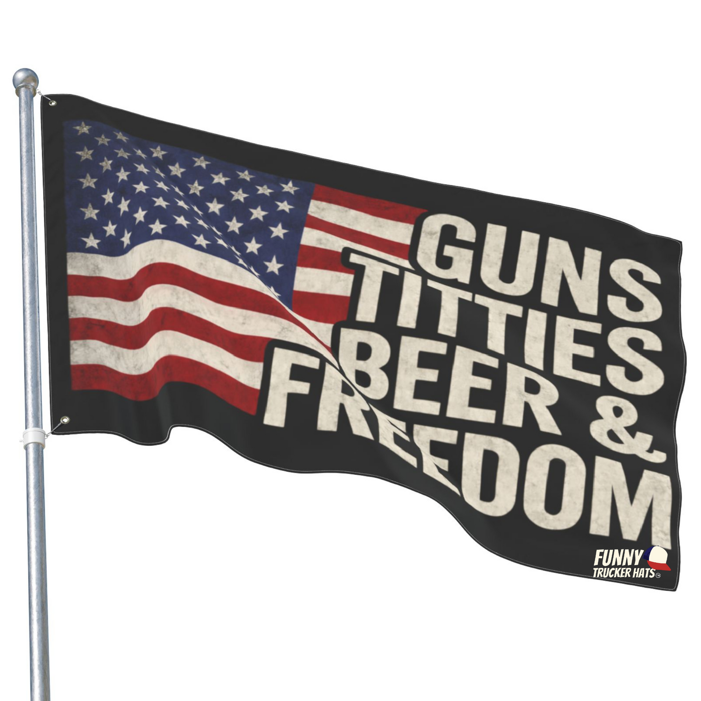 Guns Titties Beer Freedom American Flag 3x5 Wall Decor Banner