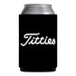 Titties Golf Text Beer Golf Can Cooler Holder Sleeve (Black with White Text)