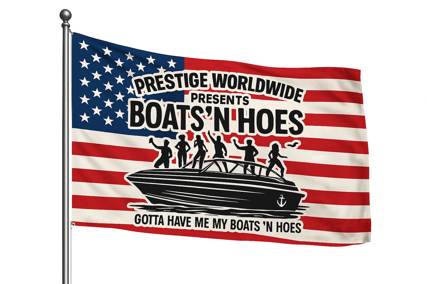 Boats N' Hoes Funny American Flag 3x5 Wall Decor Banner