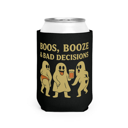 Boos Booze & Bad Decisions Halloween Ghost Beer Sleeve Coolie