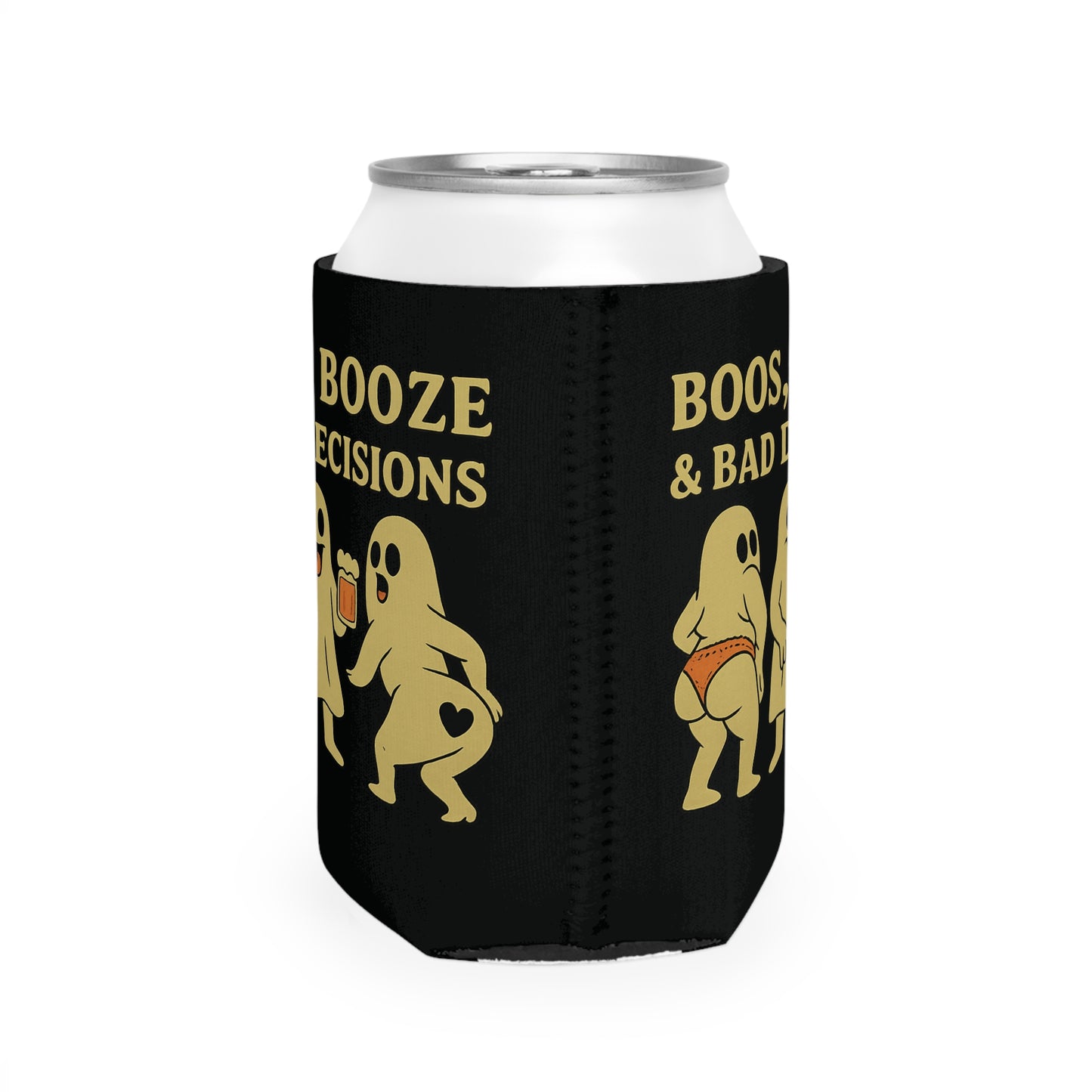 Boos Booze & Bad Decisions Halloween Ghost Beer Sleeve Coolie