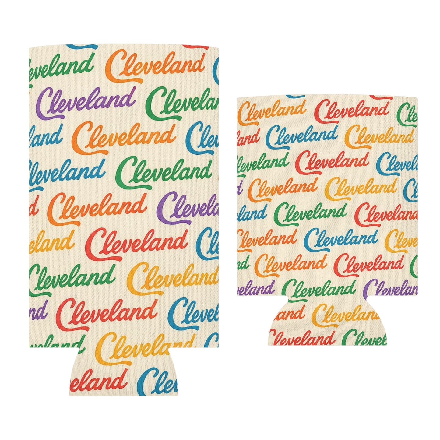 Cleveland Script All Over Print Beer Can Cooler Holder Sleeve
