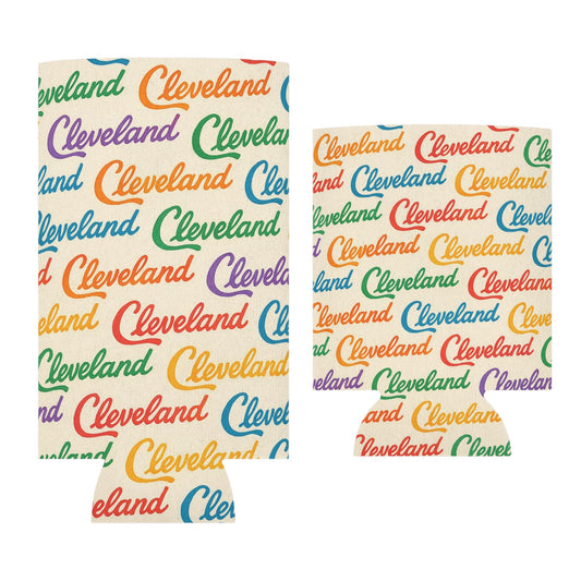 Cleveland Script All Over Print Beer Can Cooler Holder Sleeve