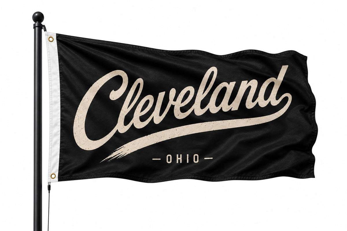 Cleveland Ohio Script Flag – Black & Cream Cleveland Flag – 12x18 or 3x5 FT