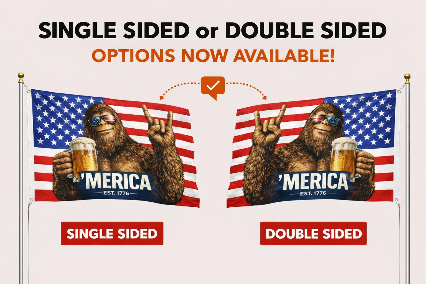'Merica Bigfoot American Flag | Funny Patriotic Flag | Single or Double Sided | 3x5 & 12x18 Golf Cart Flag