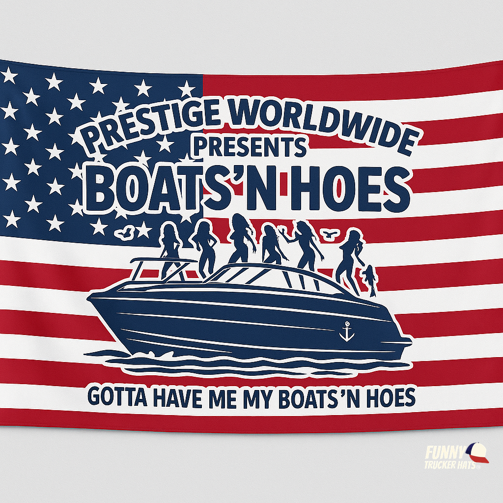 Boats N' Hoes Funny American Flag 3x5 Wall Decor Banner