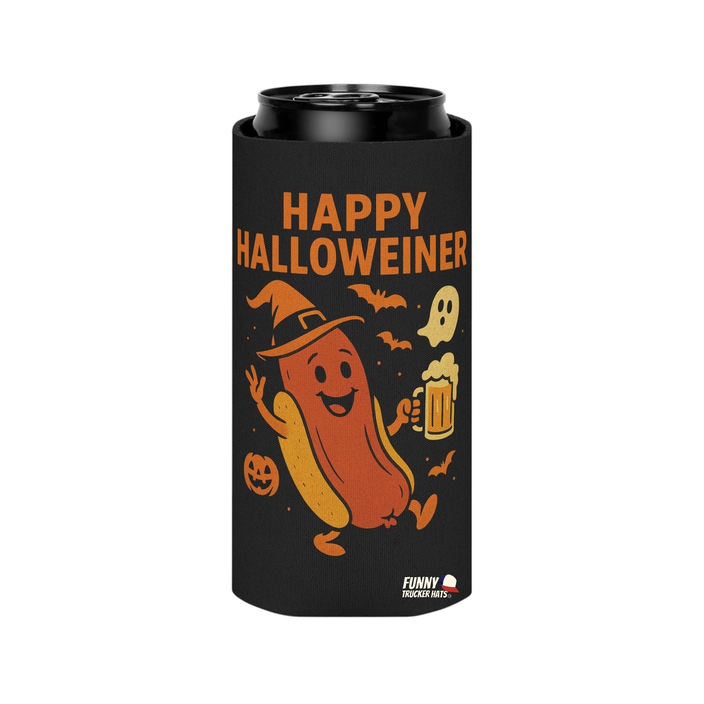 Happy Halloweiner Halloween Ghost Beer Sleeve Coolie