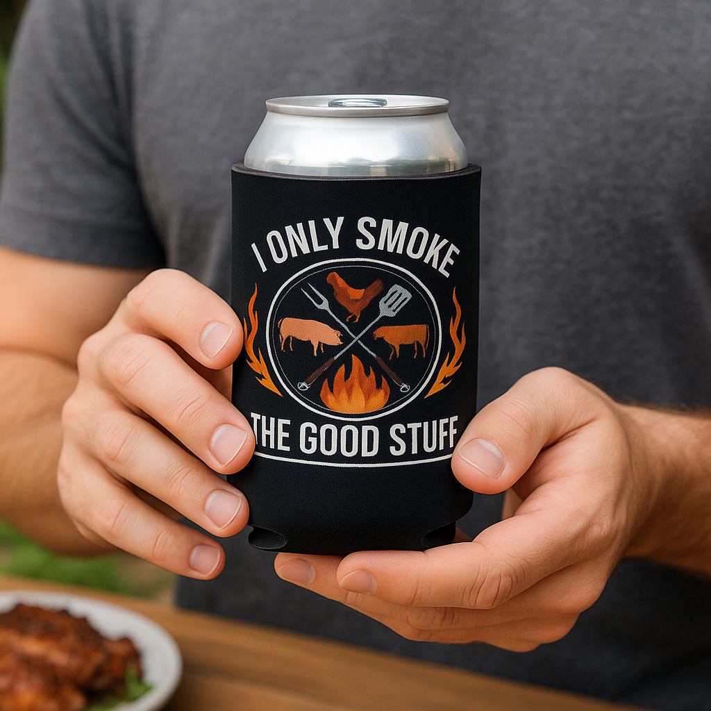 I Only Smoke The Good Stuff BBQ Beer Coolie Beer Sleeve
