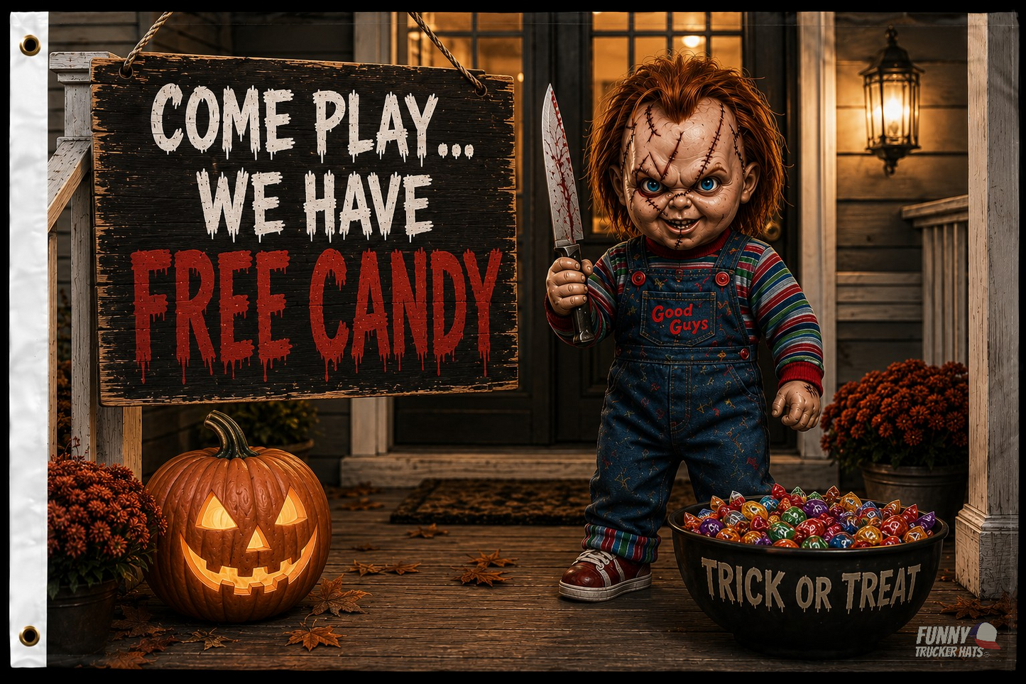 Come Play... We Have Free Candy Halloween Flag – Scary 3x5 Porch & Haunted House Decor