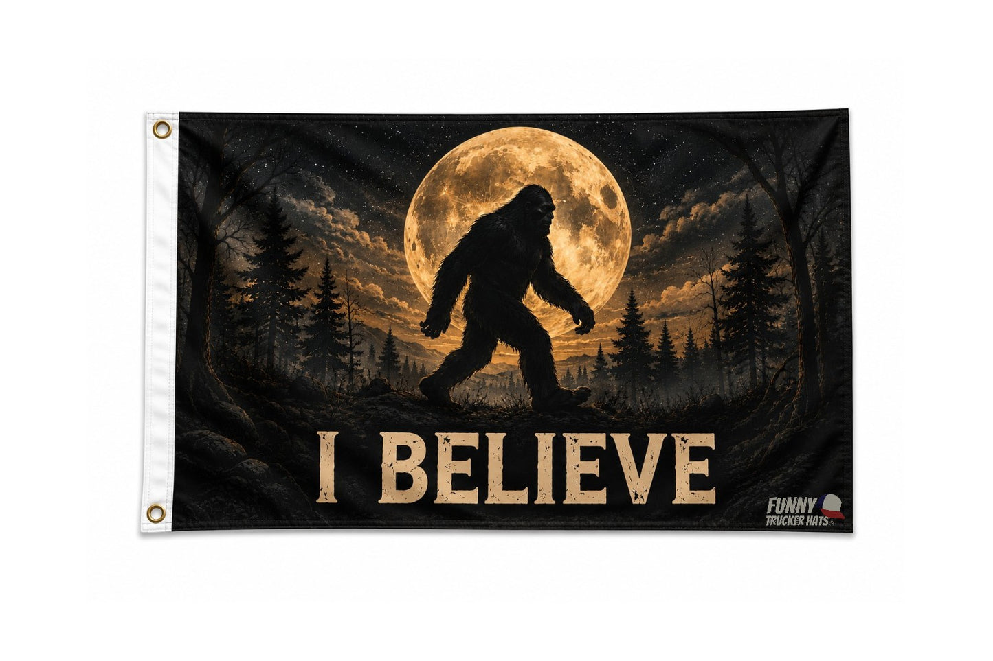 I Believe Bigfoot Flag | Sasquatch Moon Flag | 3x5 Camping & Cabin Flag