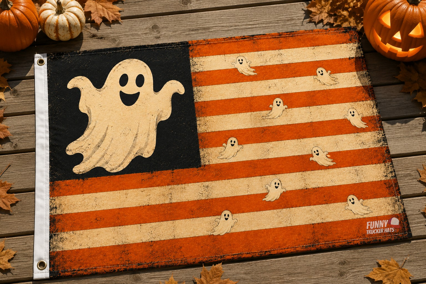 Ghost Americana Halloween Flag | Vintage 3x5 Ghost Flag | Patriotic Halloween Porch Decor
