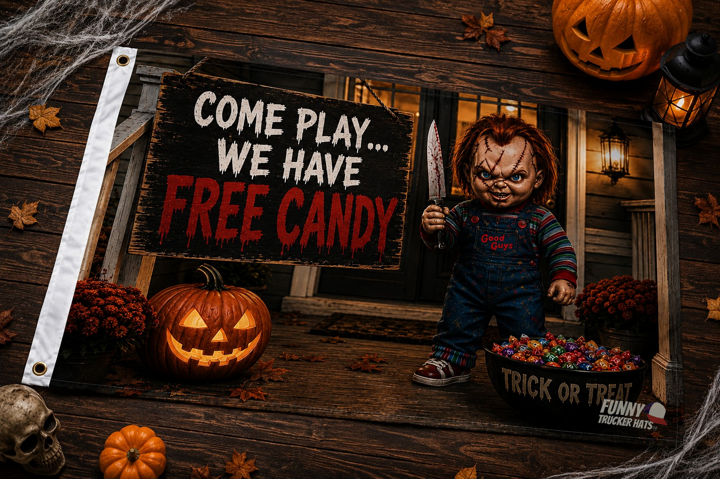 Come Play... We Have Free Candy Halloween Flag – Scary 3x5 Porch & Haunted House Decor