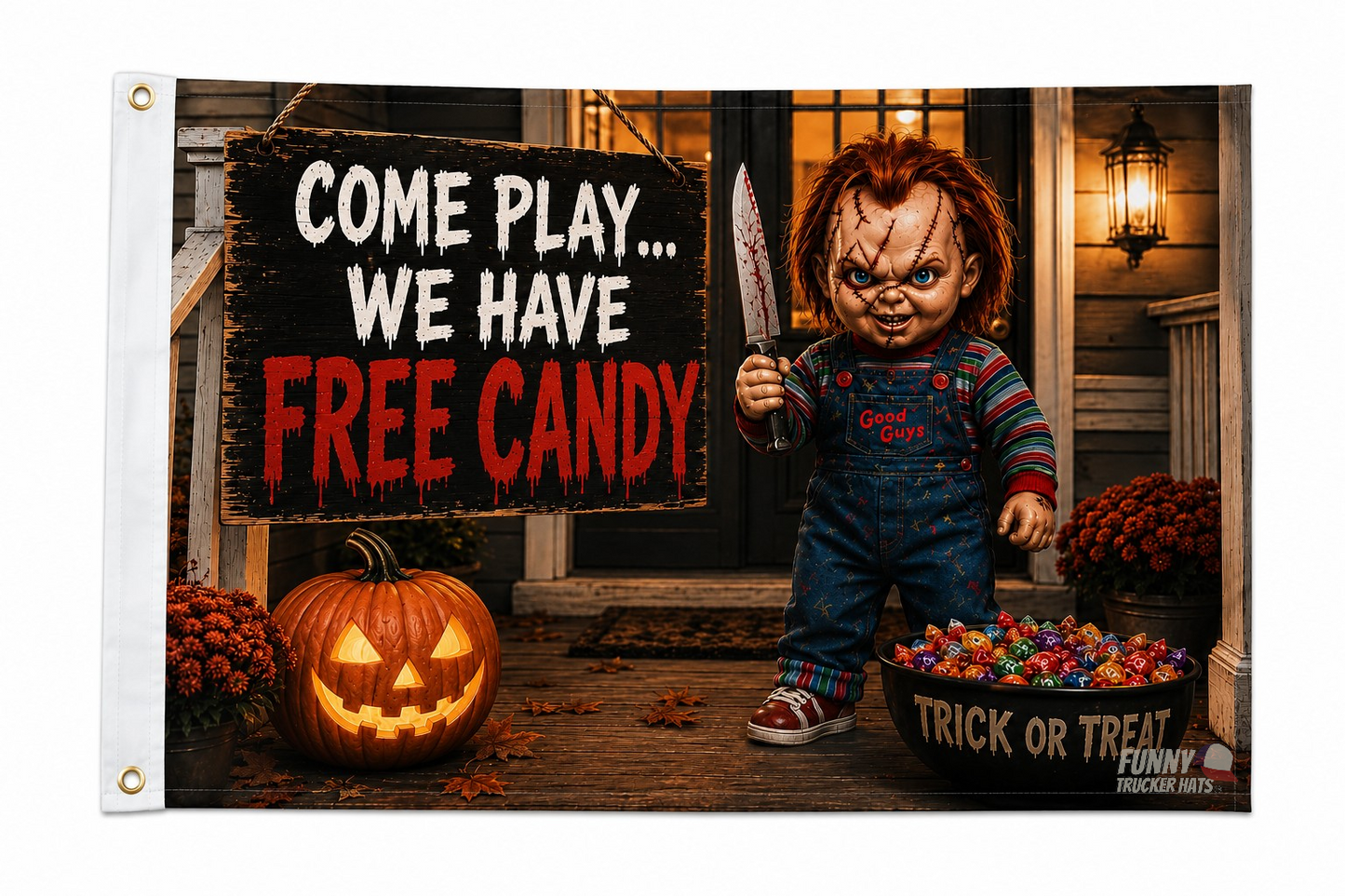 Come Play... We Have Free Candy Halloween Flag – Scary 3x5 Porch & Haunted House Decor