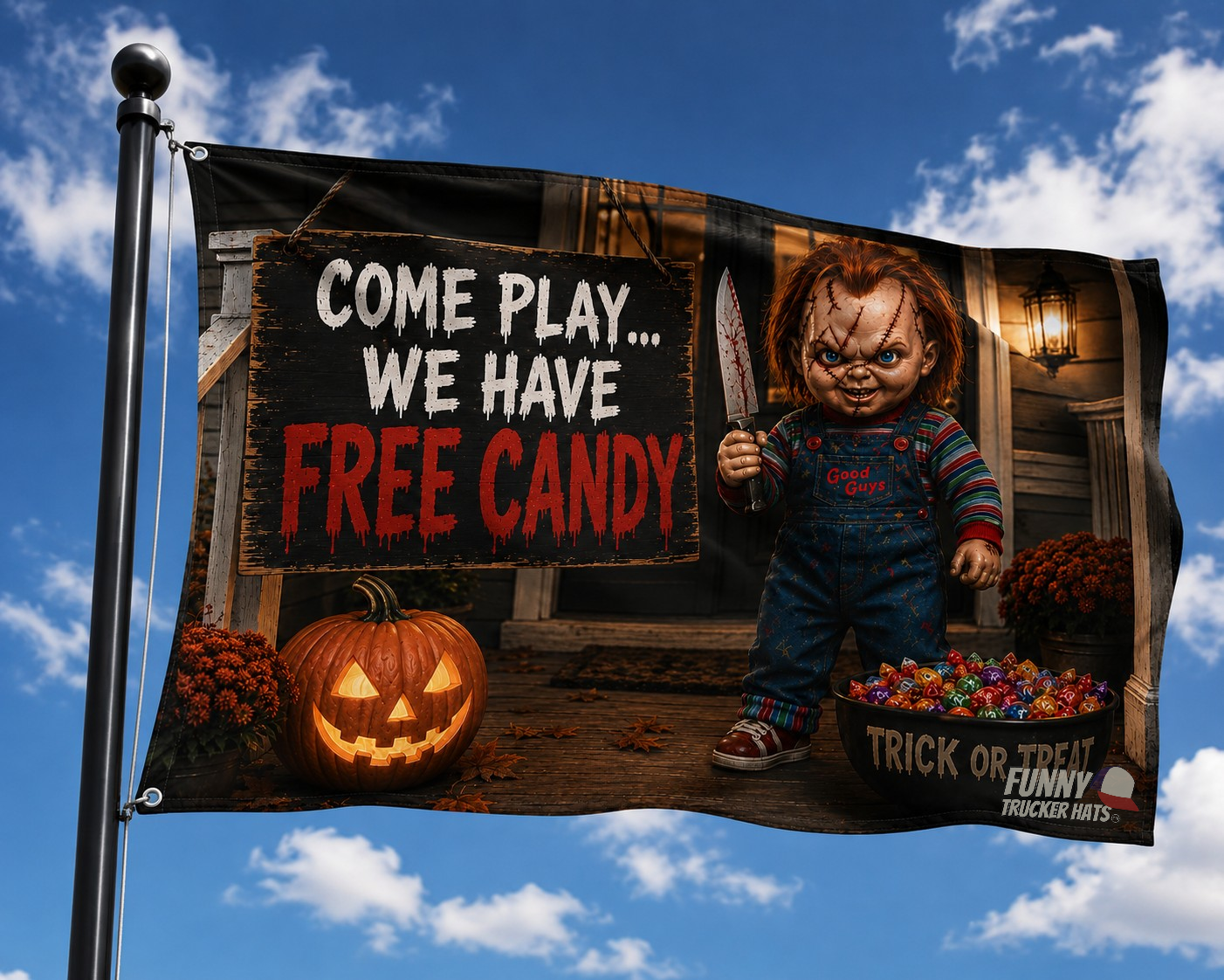Come Play... We Have Free Candy Halloween Flag – Scary 3x5 Porch & Haunted House Decor