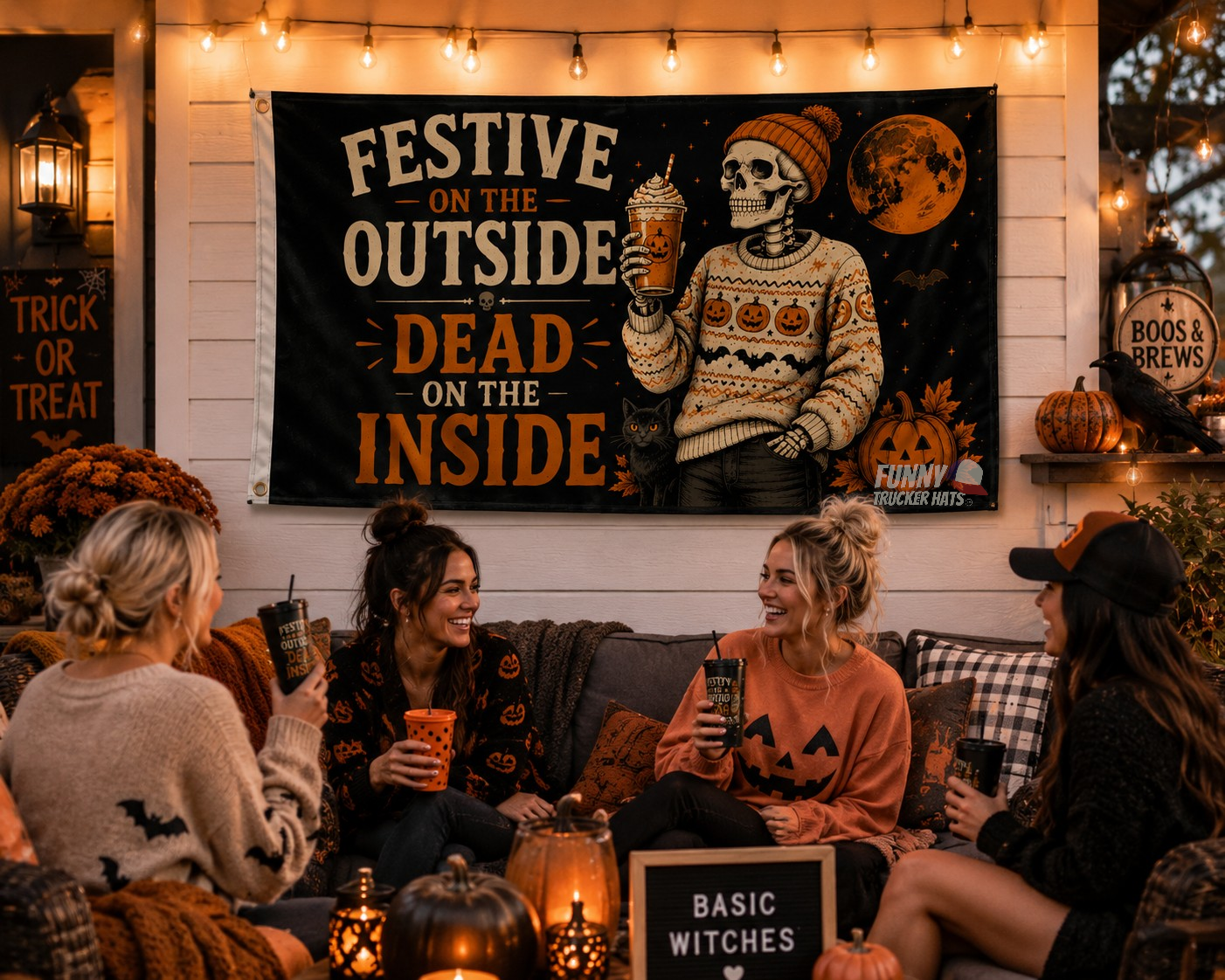 Festive On The Outside Dead On The Inside Halloween Flag | Funny Skeleton Fall Flag | 3x5 Porch Decor