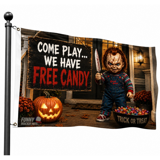 Come Play... We Have Free Candy Halloween Flag – Scary 3x5 Porch & Haunted House Decor