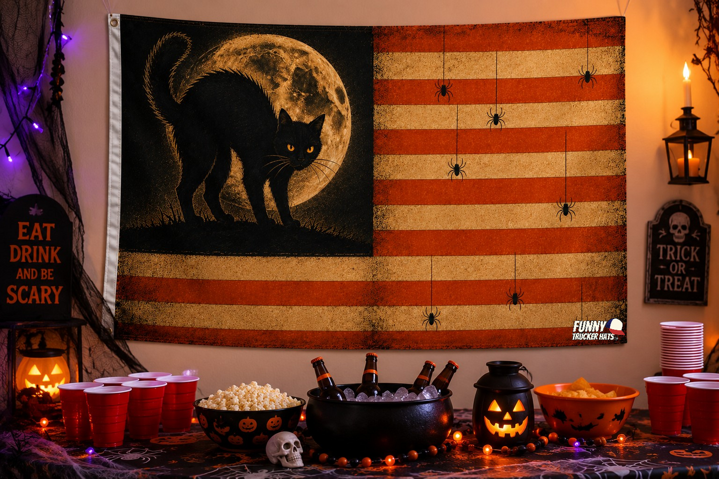 Vintage Black Cat Halloween Flag | Spooky 3x5 Fall Porch Flag