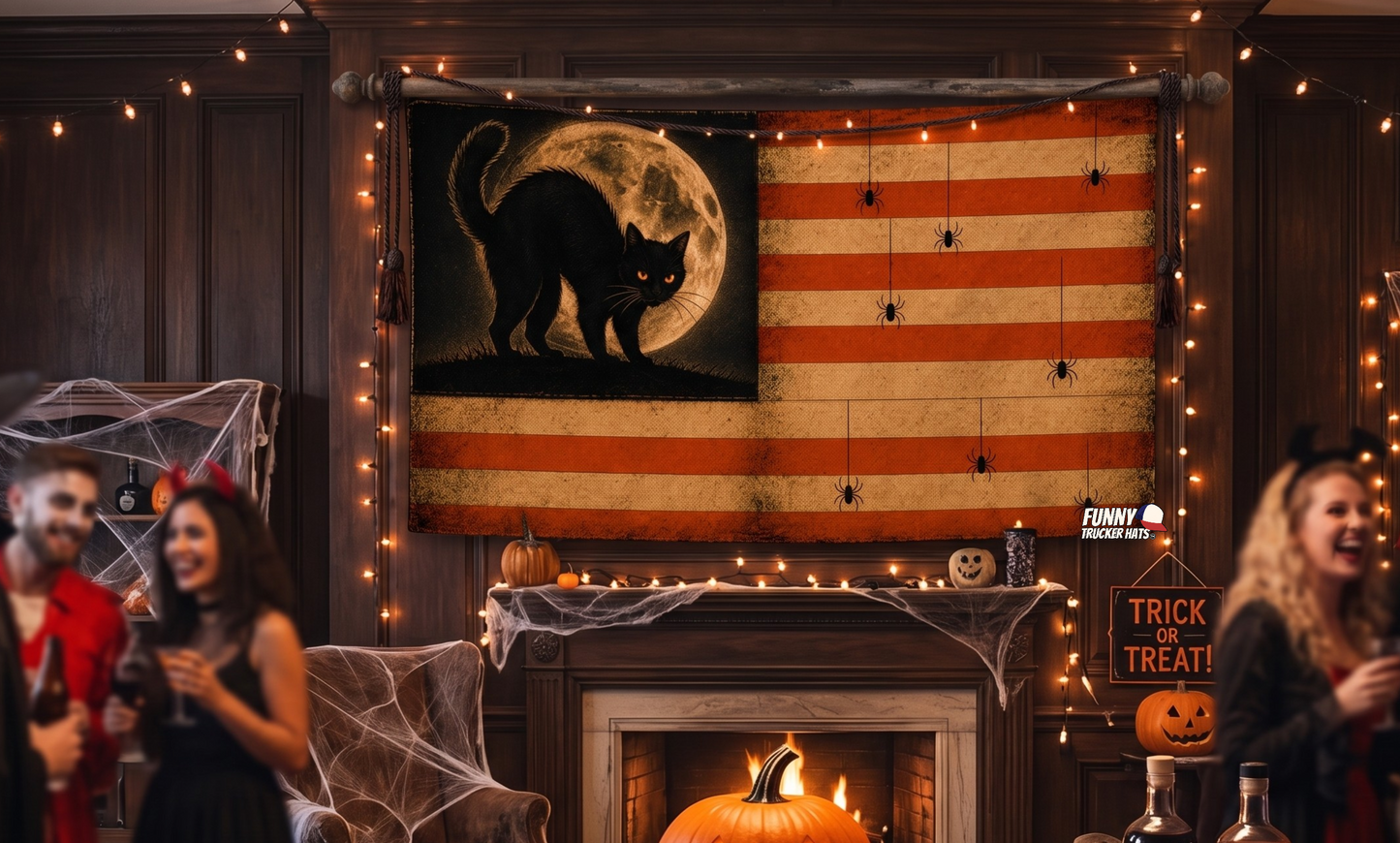 Vintage Black Cat Halloween Flag | Spooky 3x5 Fall Porch Flag