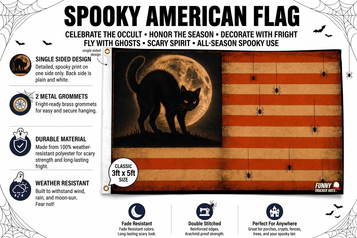 Vintage Black Cat Halloween Flag | Spooky 3x5 Fall Porch Flag