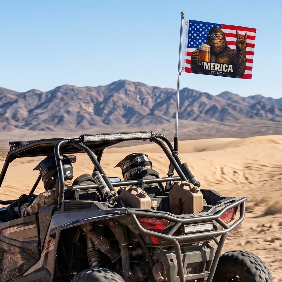 'Merica Bigfoot Golf Cart Flag | Double Sided 12x18 Patriotic Golf Cart Flag